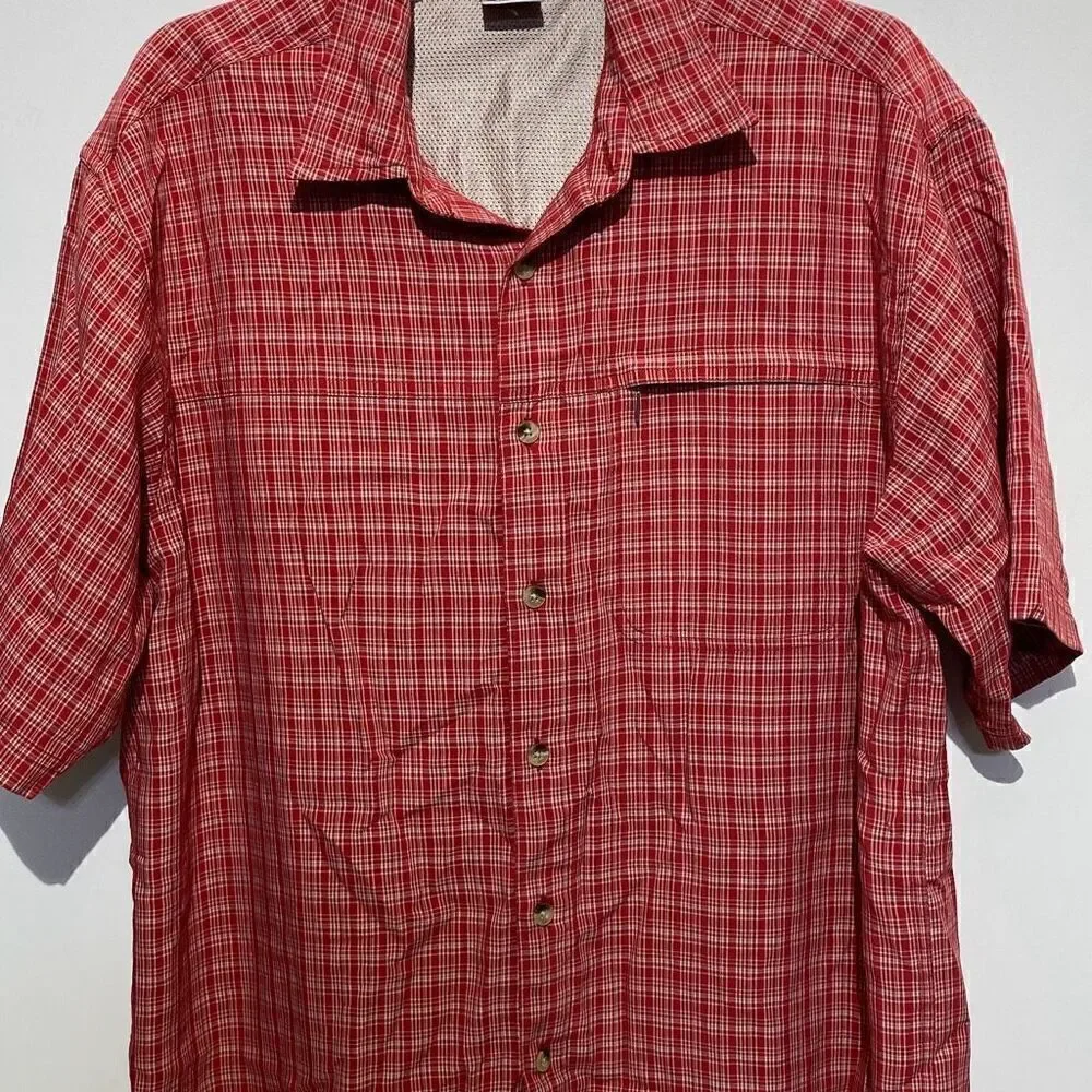 The North Face Men's Red Plaid Collared Short Sleeve Button Up Shirts Size Large